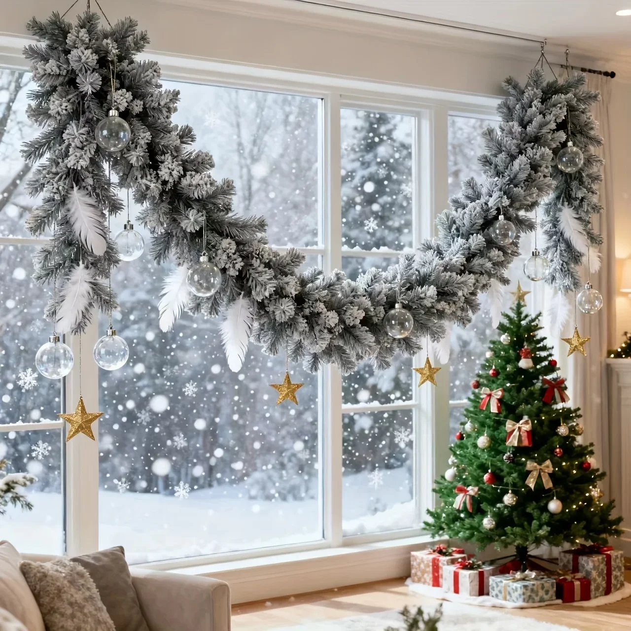 1 Stück Luxuriöse Schneebestäubte Tannengirlande Weihnachtsdekoration für Innen und Außen Feiertags-Hängedekoration Realistische Künstliche Winterpflanze – Detail 3
