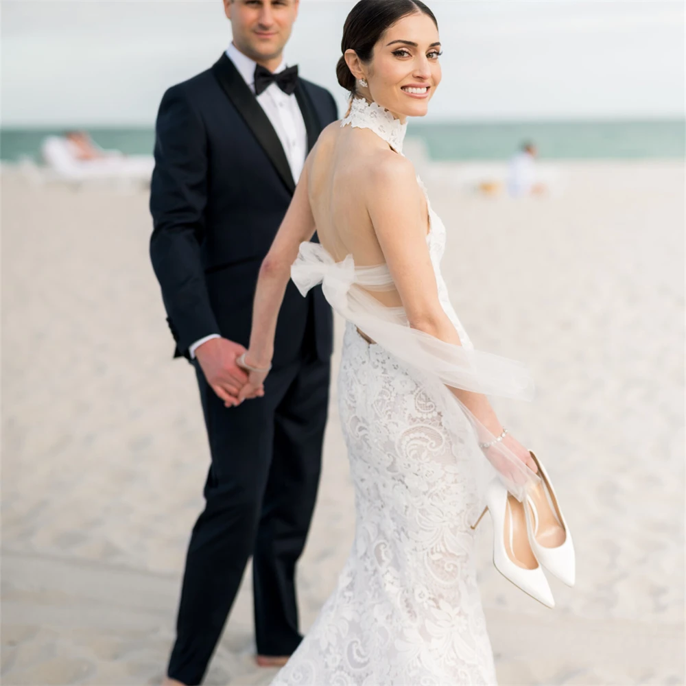 Superbe robe de mariée sirène à col licou pour la mariée, sur mesure, appliques romantiques, dentelle, dos nu, robe de patients, 20293 #, 2024