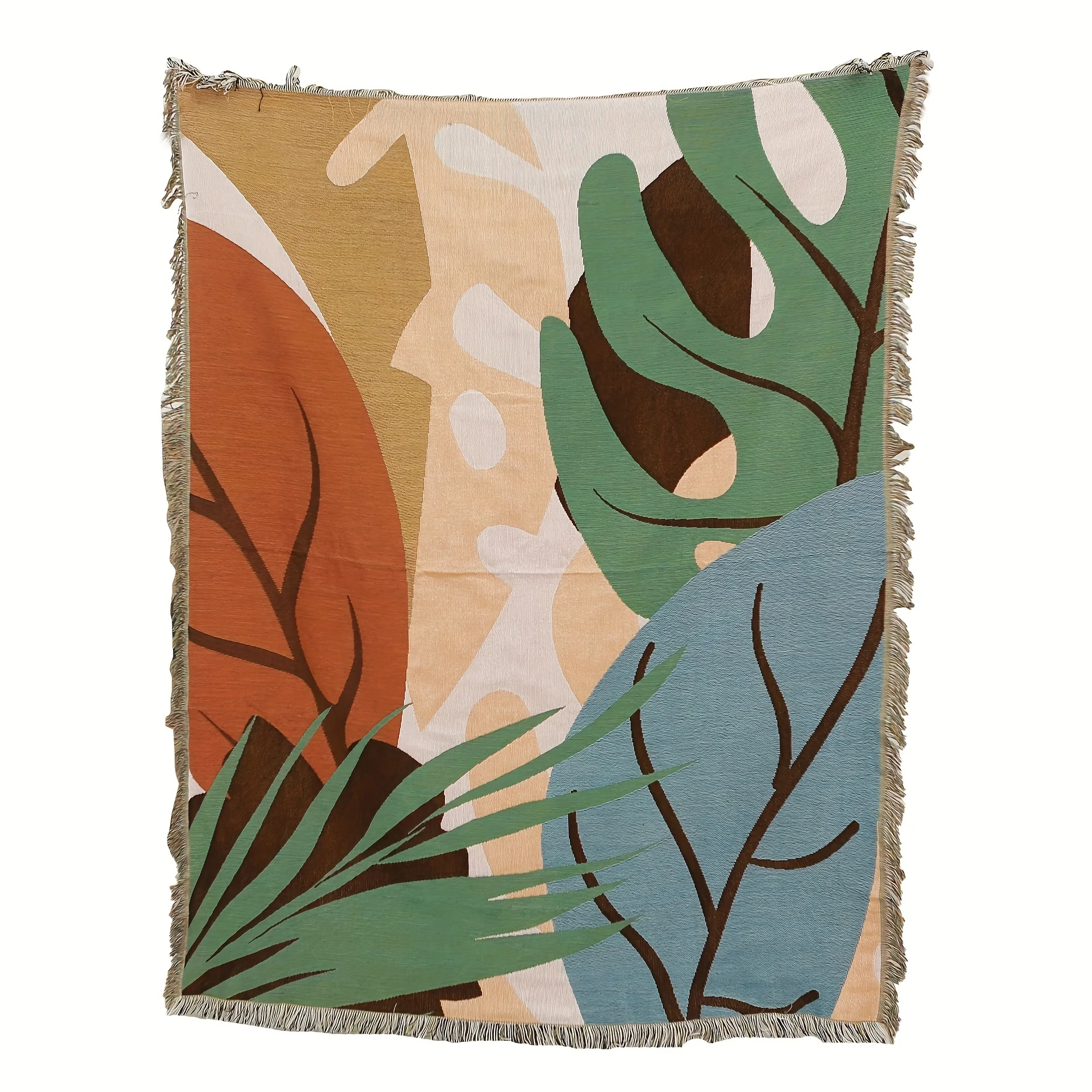Women's Colorful Leaves Throw Blanket Multifunctional Beach Sofa Cover Tassel Air Conditioning Bed Blanket