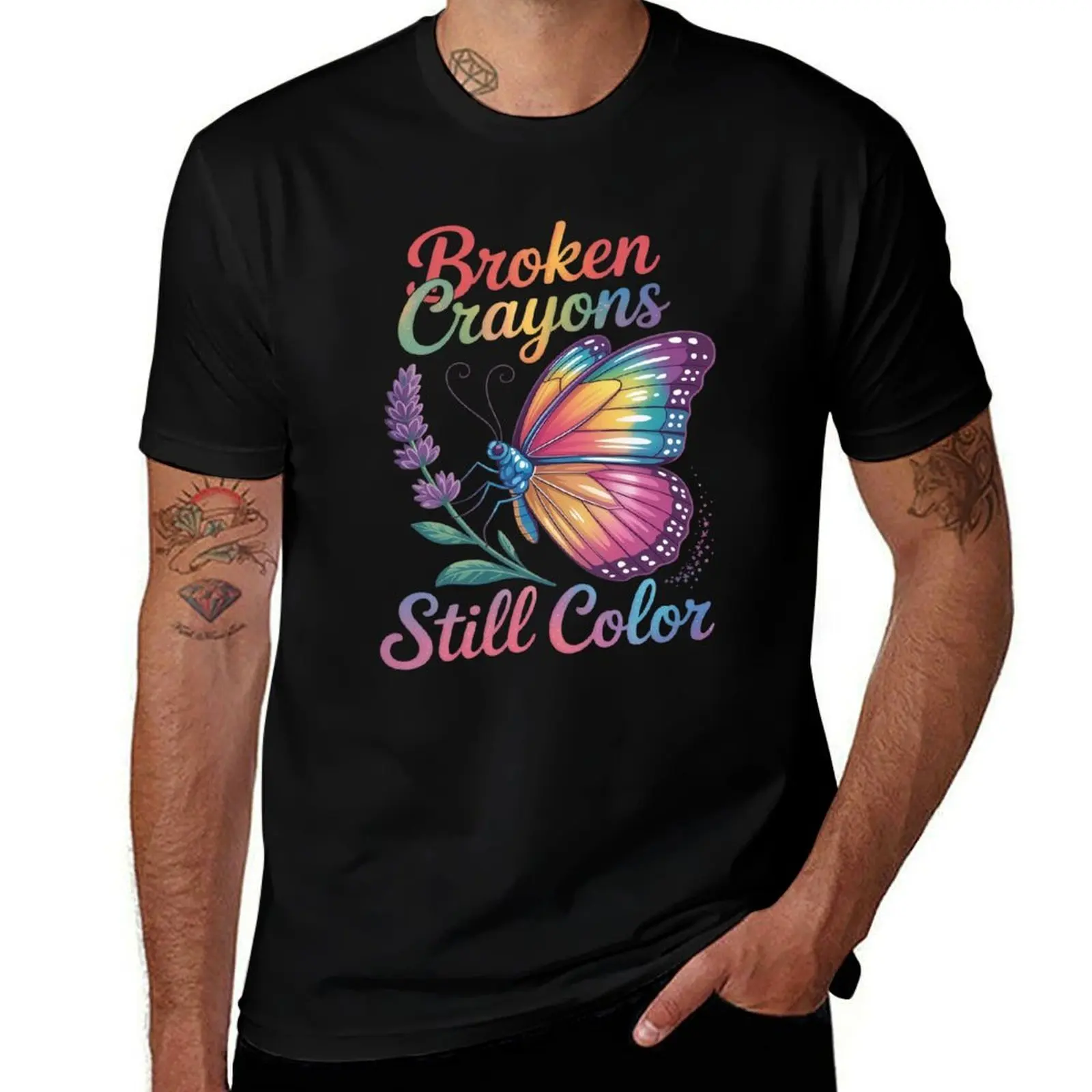 

Футболка Broken Crayons Still Color с информацией о психическом здоровье, рубашки с графическим рисунком, черная мужская одежда