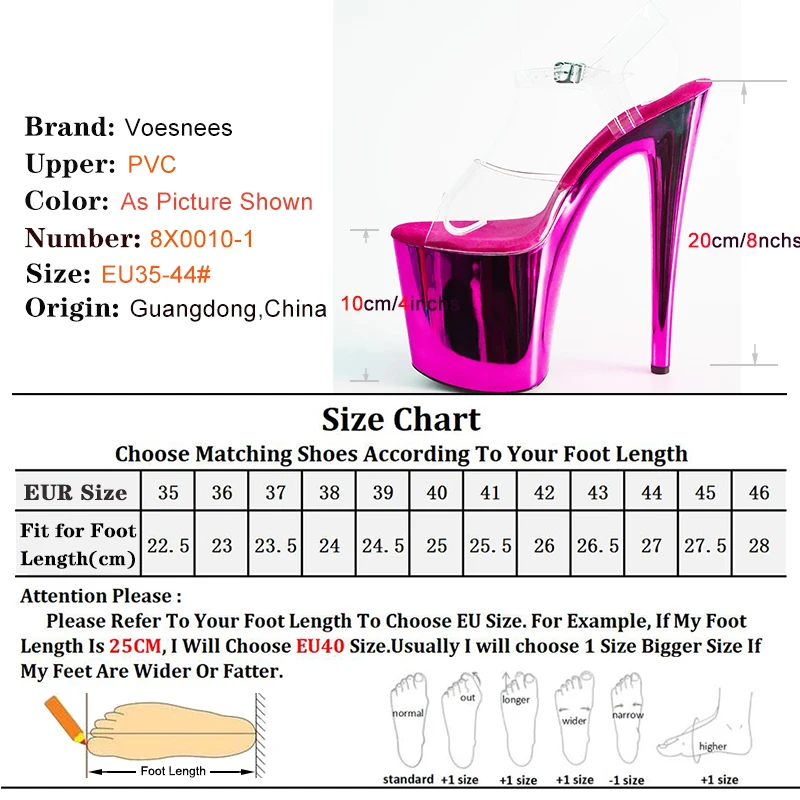 8 Inches Women Shine Electroplated Heel Sandals Pole Dance Shoes Sexy Stripper Nightclub High Heels 20CM Exotic Models Show