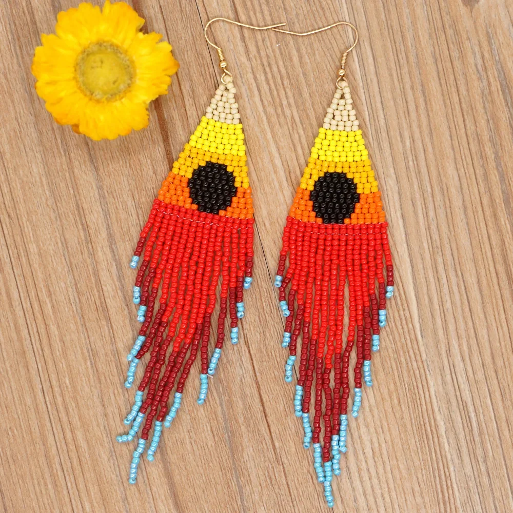 Fringe Earrings  Hand knitting  Beading  Simple  Bohemia  sun  Peacock color  Leopard Print  Color matching  alloy  ma'am  Rice