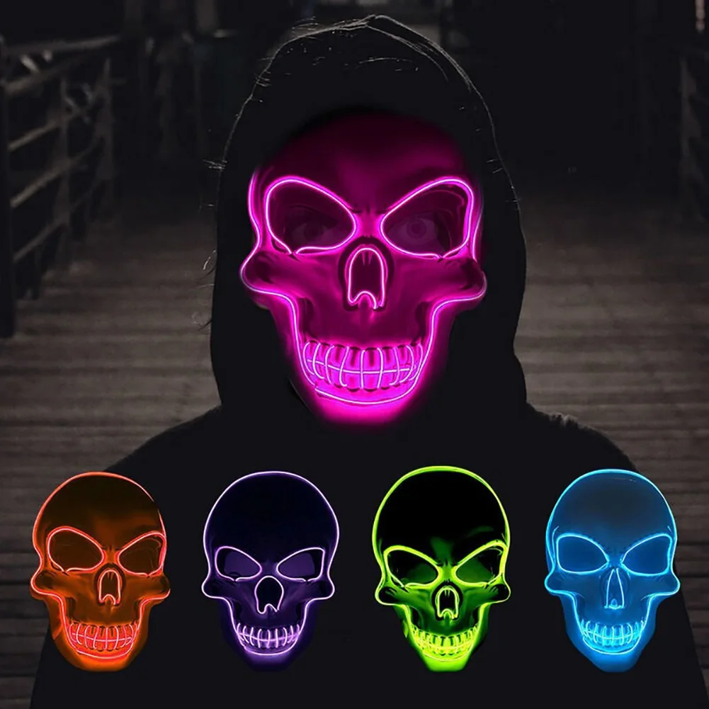 Skull LED Mask Masquerade Masks Neon Mask Light Glow In The Dark Mascara Horror Mask Glowing Masker Halloween Party Masque