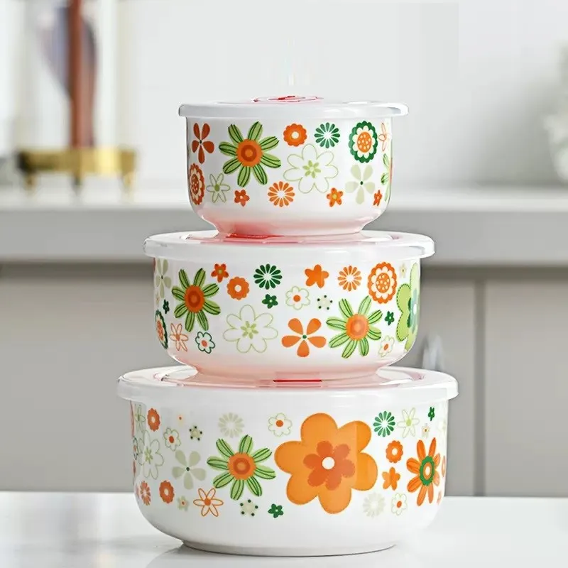 Three-piece set, bone china food container, ceramic salad bowl, lunch box , kitchen ceramic bowl sets, porcelain mixing bowl