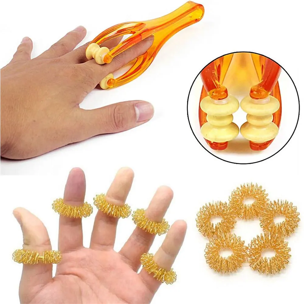 2 Stück Fingerroller-Massagegerät und 5 Stück Akupressur-Massageringe für die Finger-Handmassage, Hand-Massageroller zur Durchblutung