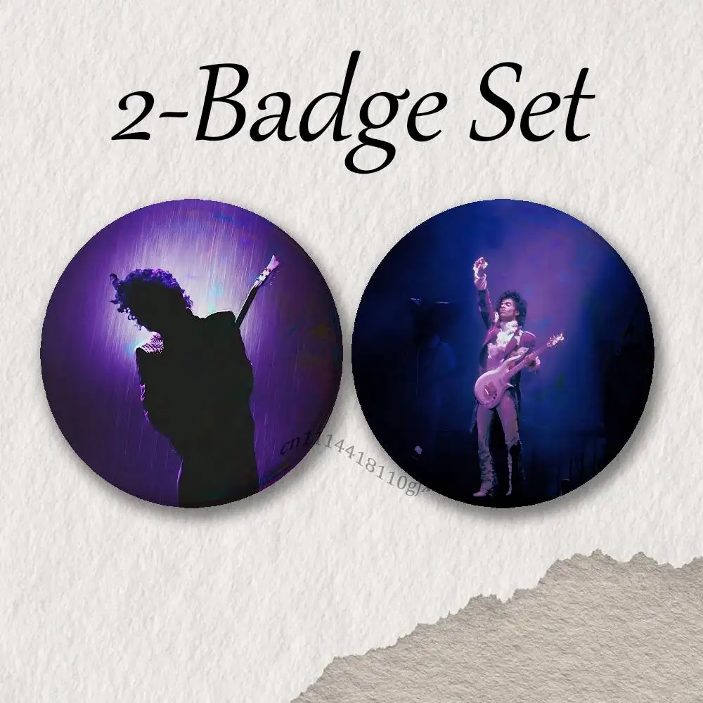 P-PRINCE Purple Rain Vintage Aesthetic Round Brooch 2-piece Set Enamel Trendy for souvenir gift Merch Collectible Clothing Decor