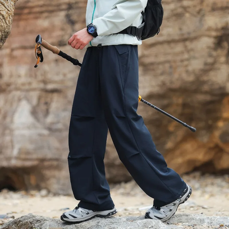 2026 Amerikanische Vintage Eisseide Atmungsaktive Hose Frühling Sommer Herren Dünne Gerade Lockere High-Low Freizeit-Sporthose Outdoor