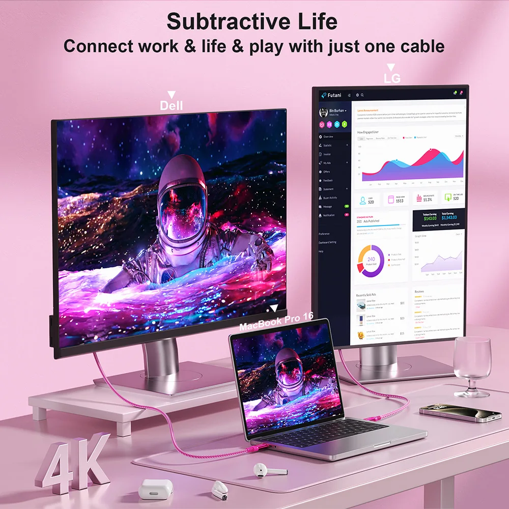 20Gbps USB C Monitor Cable Data USB 3.2 Gen 2x2 100W Fast Charging 4K@60Hz Display For iPhone 17 16 15 For MacBook For iPad Pro