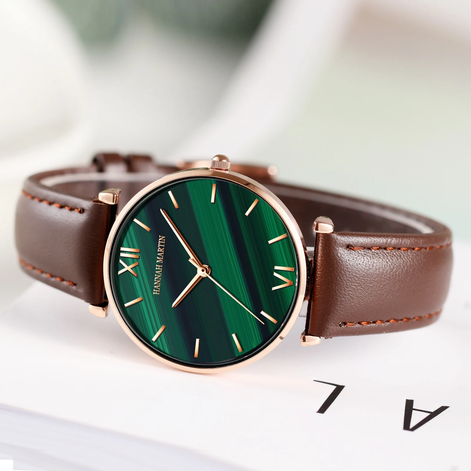 Women Fashion Casual Watches Green Malachite Dial Ladies Japanese Quartz Wristwatch Stainless Steel Strap Waterproof Watches