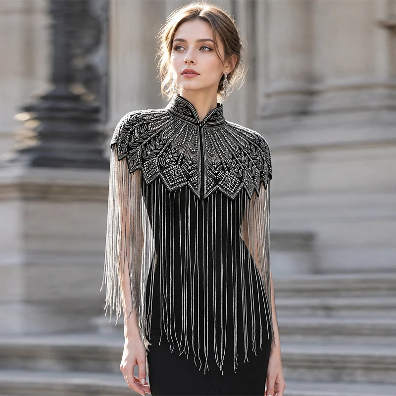 Beaded Embroidered Tassels Shawls Vintage Capes Cloud Collars Evening Galas Performances Banquet Elegant Luxurious Pearl Silk