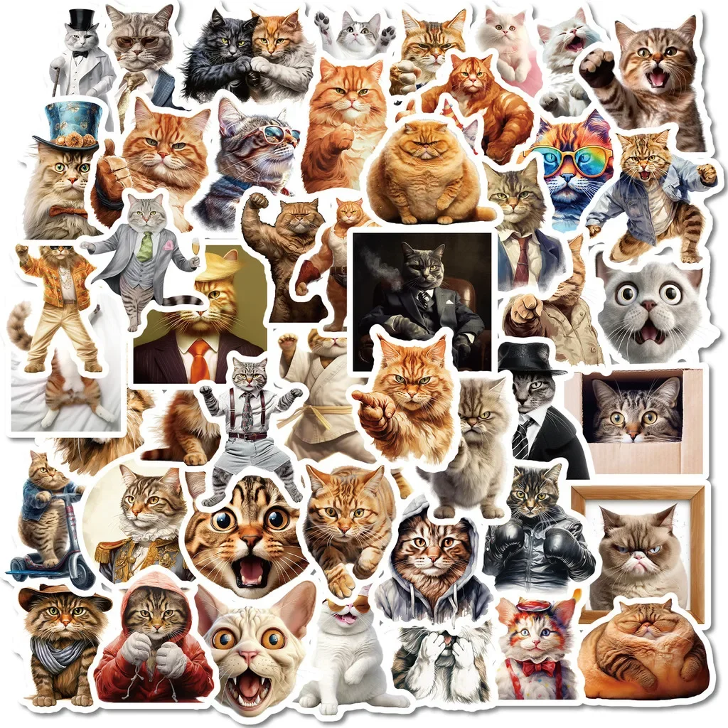 50 Pcs Funny Cat Head & Realistic Cat Stickers - Unique Creative Decals for DIY Computers, Tablets & Water Cups, Waterproof