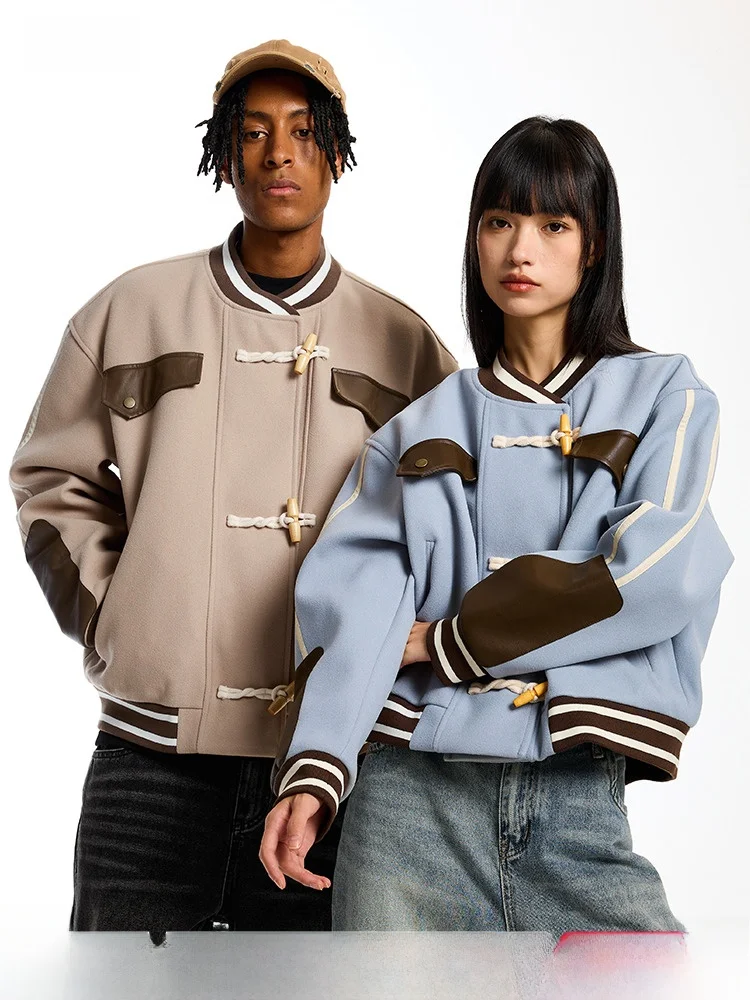 

Iconslab Свободная бейсбольная куртка с кожаным цветным рогом и пуговицами, американская молодежная зимняя верхняя одежда для пар