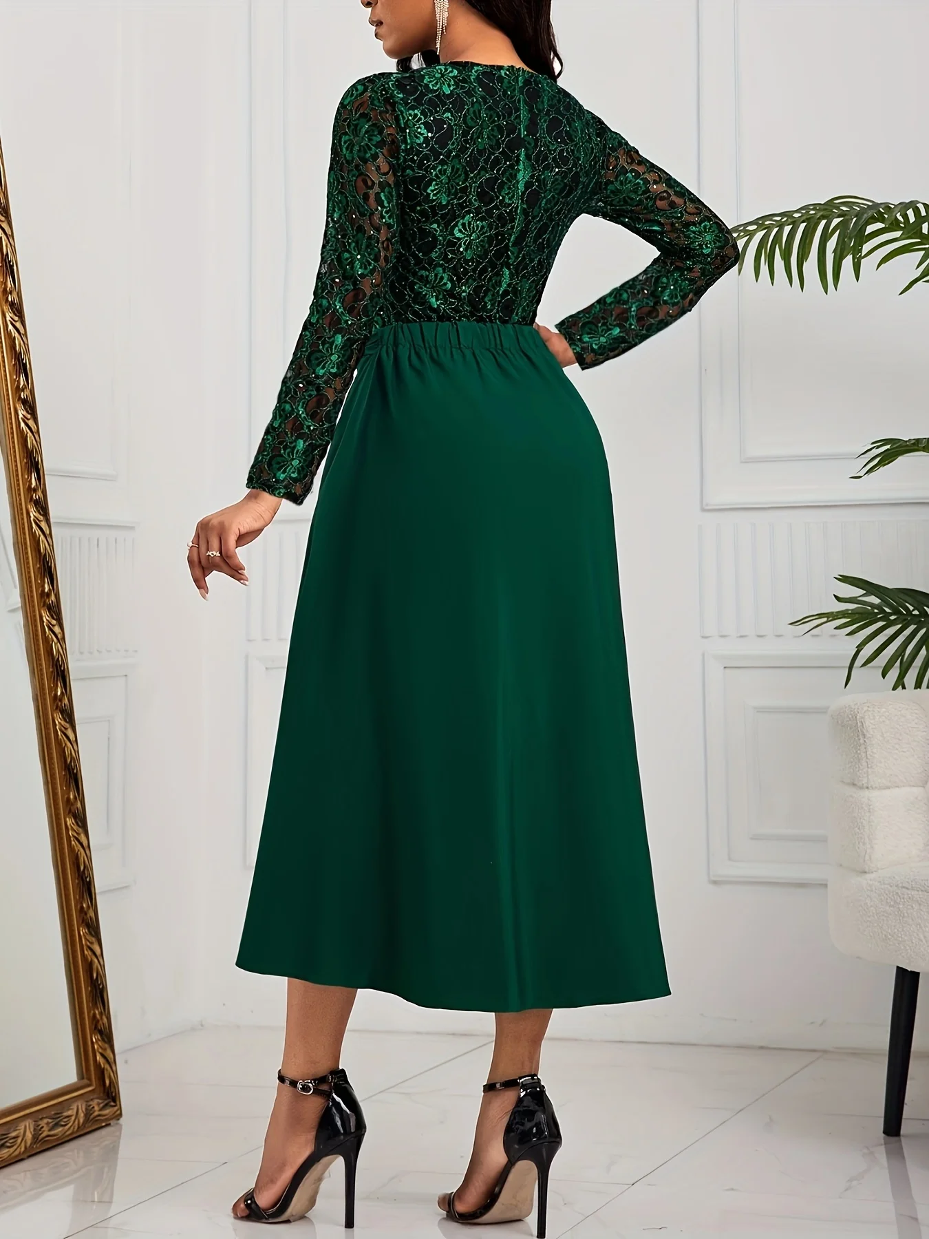 Conjunto de dos piezas de vestido de fiesta con lentejuelas, elegante falda de dobladillo bajo alto, Color sólido, ropa de mujer, traje Formal para ocasiones especiales