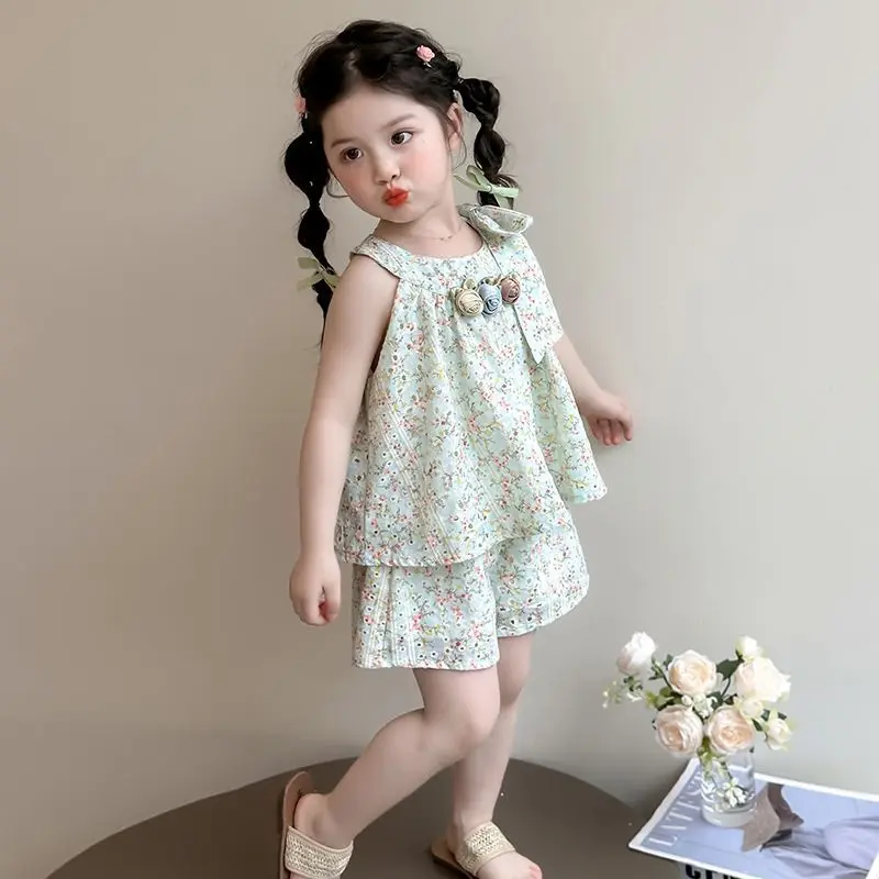 

Girls' Floral Clothing Set Summer New Children's Stylish Shorts Two-piece Set for Girls' Baby Summer Thin Clothing