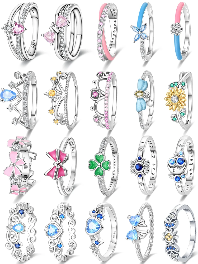 Bagues originales en argent Sterling 925 avec couronne en forme de cœur rose, bagues en tournesol en Zirconium scintillant, bijoux uniques pour anniversaire, cadeaux