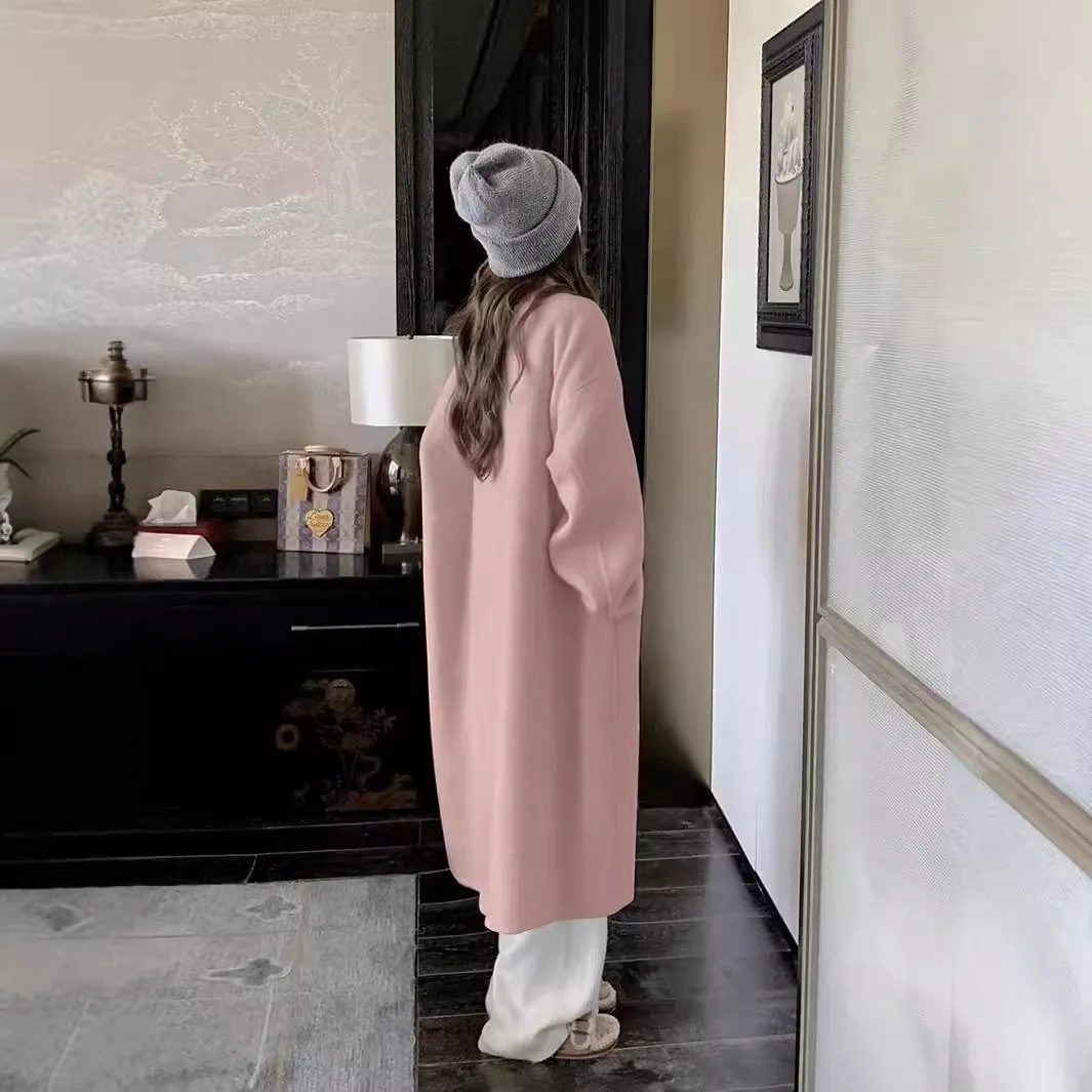 Cappotto di lana double face Stile coreano Autunno Inverno Nuovo arrivo Colletto di abito di media lunghezza da donna Capispalla di pura lana