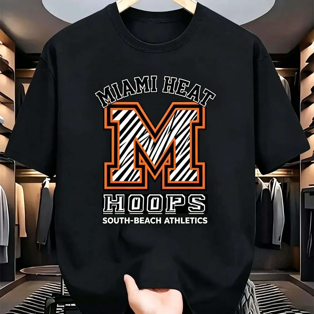 Camiseta negra de algodón para hombre, camisetas deportivas informales de manga corta con estampado gráfico de Miami Heat South Beach Athletics