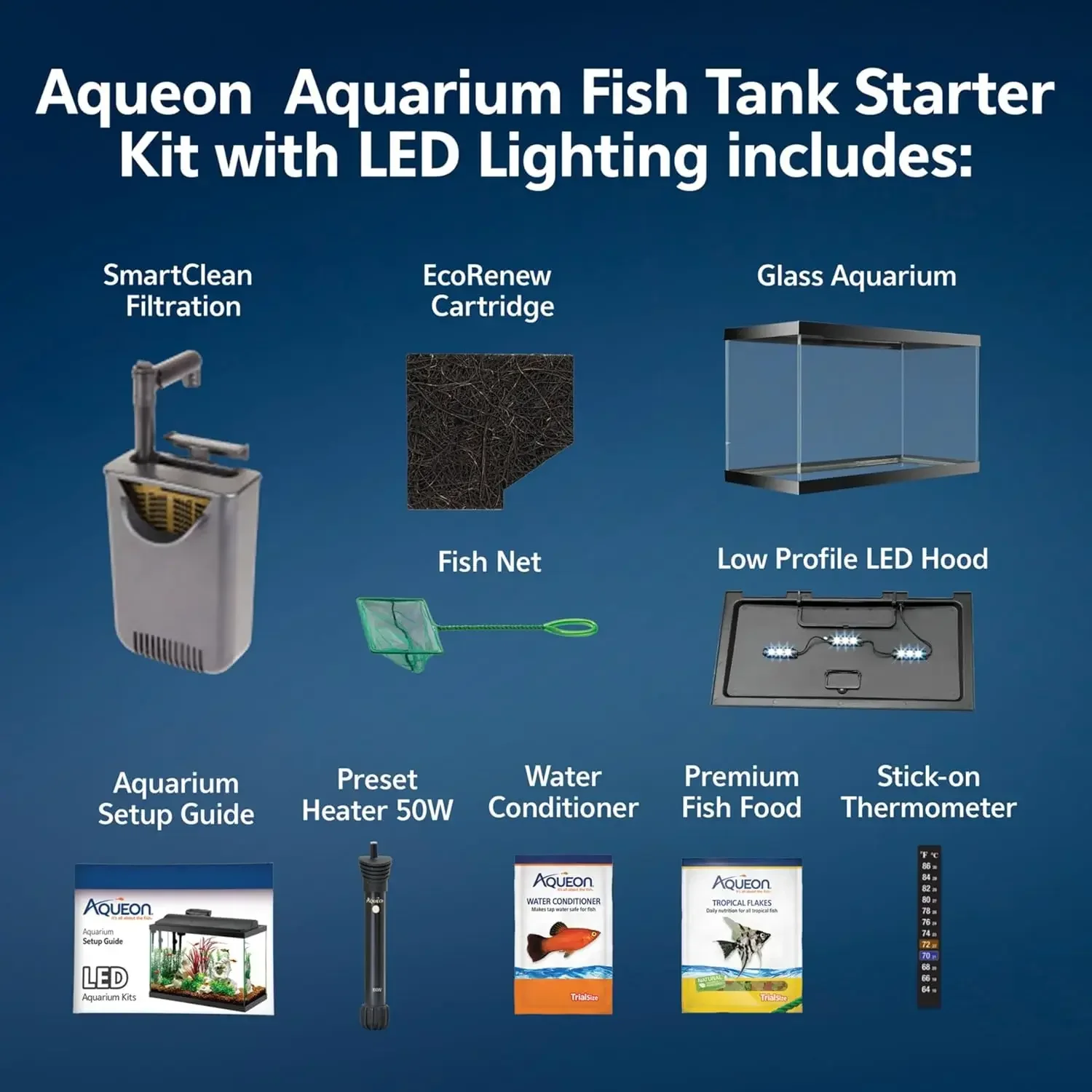 Aquarium Starter Kit with Smart Clean Filtration and LED Lighting, Freshwater and Saltwater Fish, Perfect for Tetras, Guppies, P