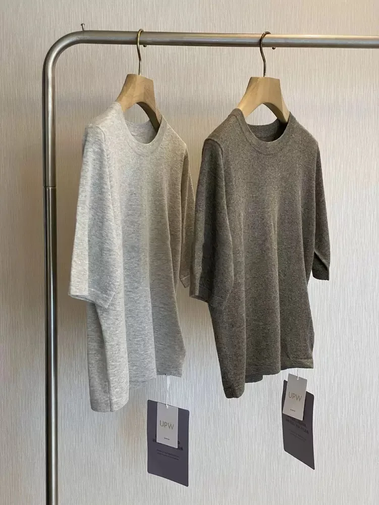 

High Quali U*P Linen Cotton Sweat Absorbent Breathable Loose Slim round Ne Knitted ort Sve Women's T-irt Summer Co...