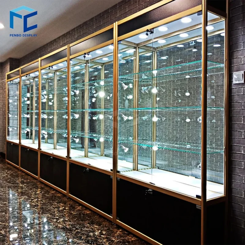 custom.High Quality Modern Unique Black Aluminum Frame Red Panel Lighted Jewelry Display