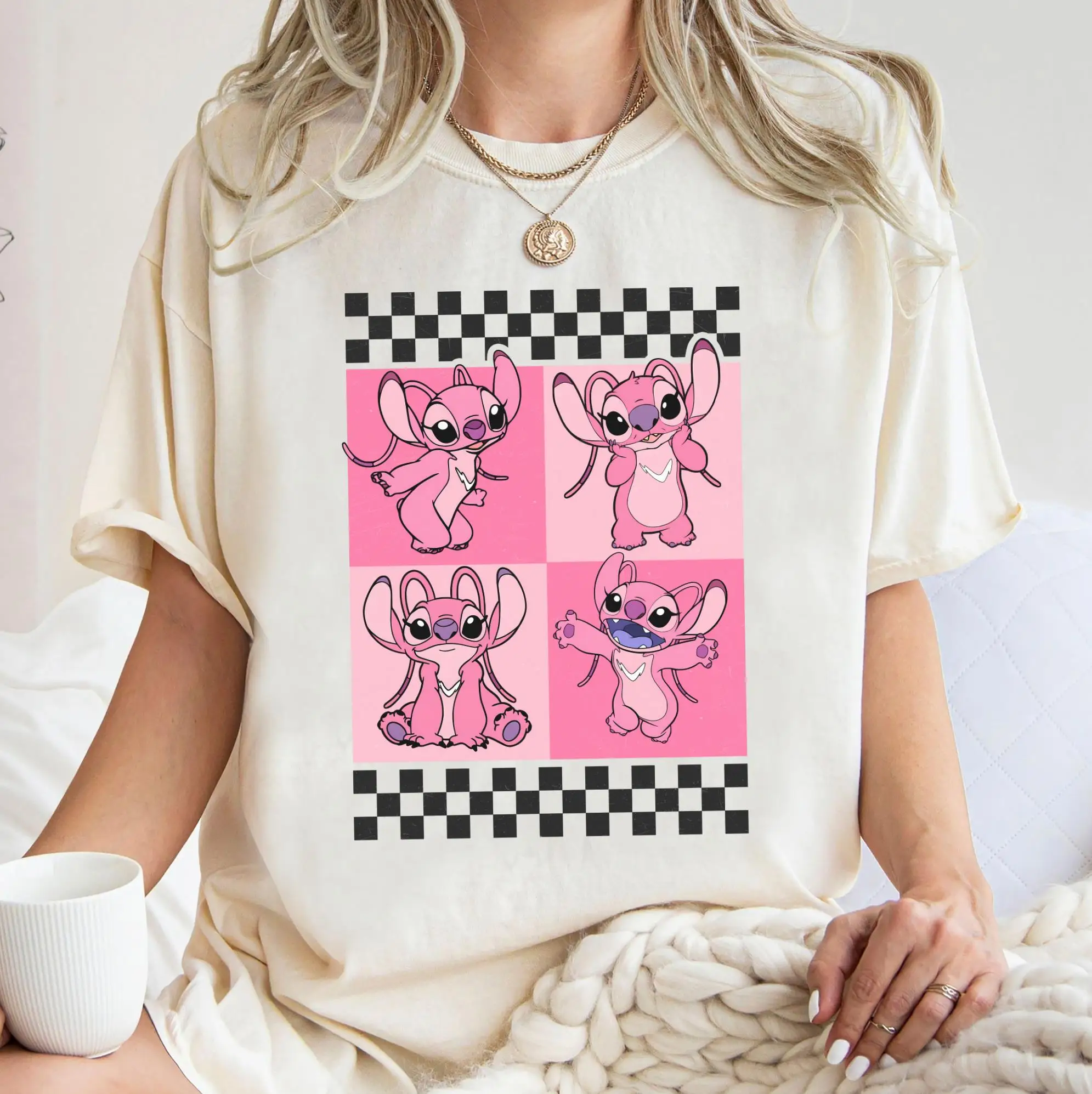 تي شيرت Stitch Angel Retro منقوش من التسعينيات، مثالي للأزواج. قمصان قطنية للرجال والنساء لجميع المواسم للخريف والشتاء بطبقة أساسية. #1