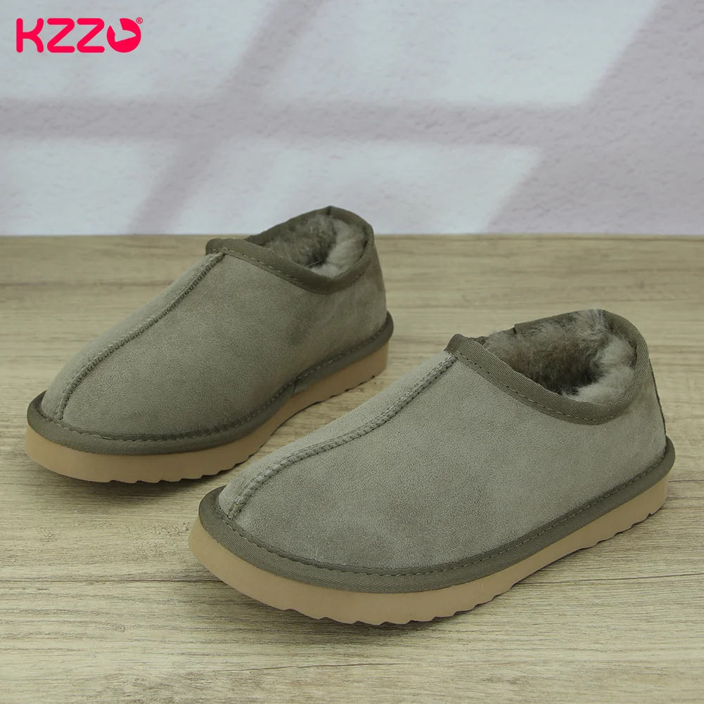 KZZO New Women Ultra Mini Winter Snow Boots Real Sheepskin Suede Leather Natural Wool Fur Lined Casual Shallow Ankle Warm Shoes