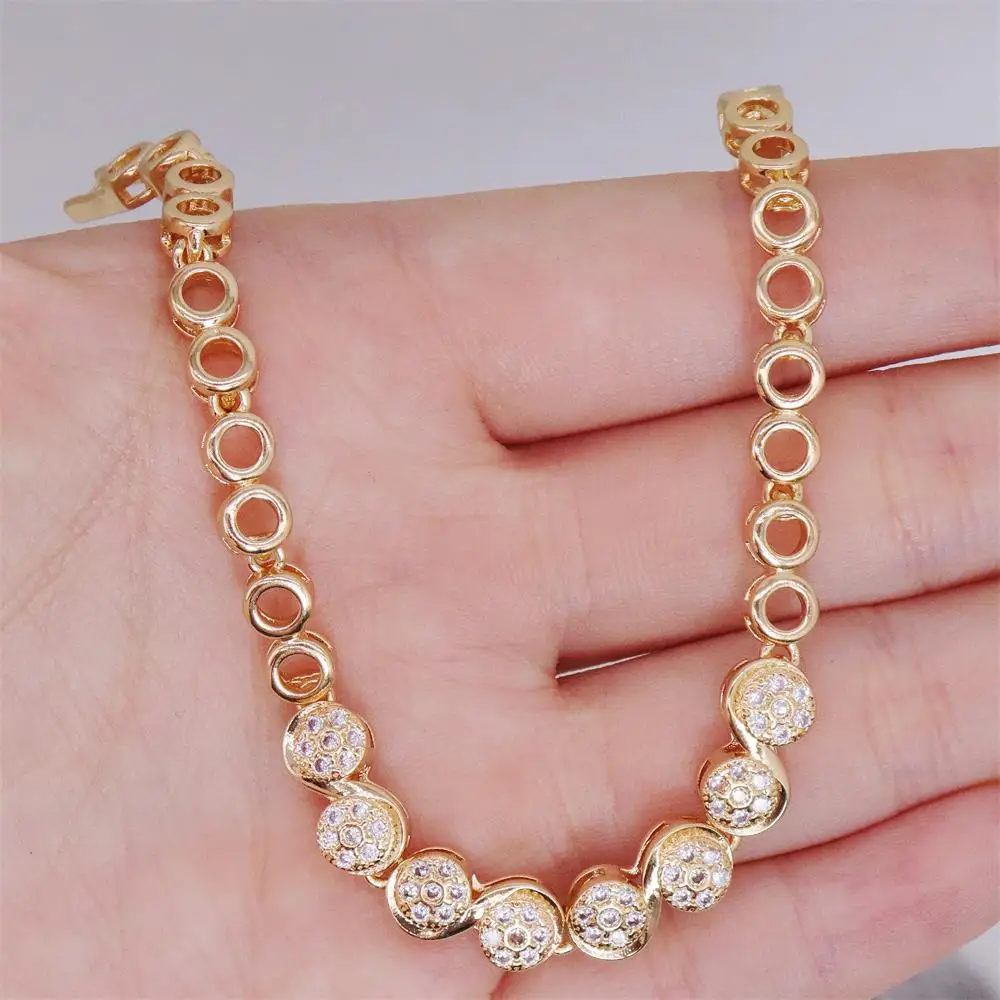 ZHONGVI Gold Color Geometric Circle Bracelet For Women Micro Pave CZ Zircon Chain Bracelet Jewelry Gifts