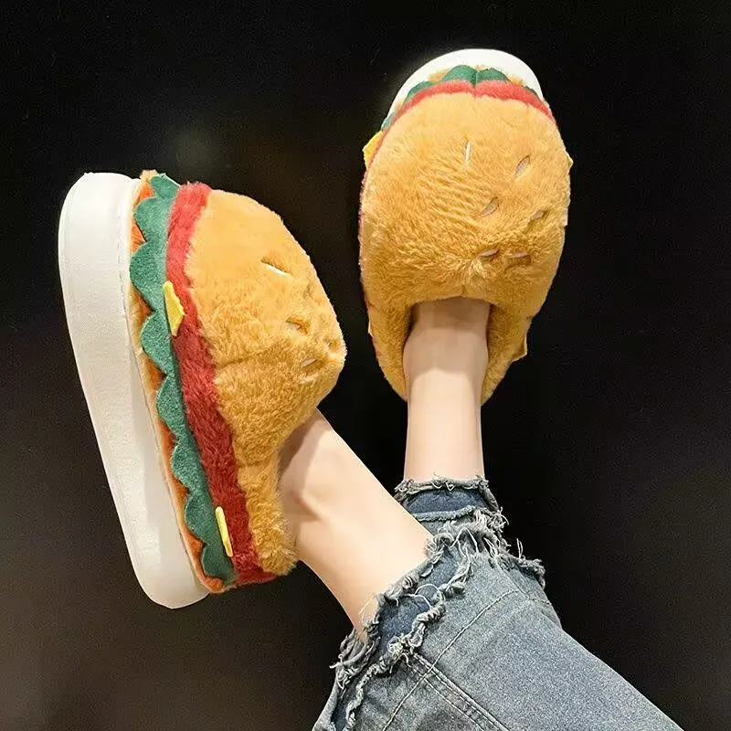 Plush slippers Women autumn winter cartoon innovation Hamburg cotton slippers indoor home warm non-slip size 35-44