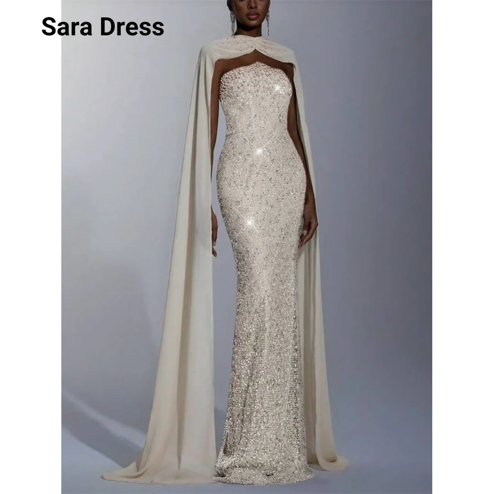 

Sara Custom Fishtail Off-white Shiny Off-shoulder Elegant Evening Dresses for Woman Luxury Women's Evening Dresses for Events