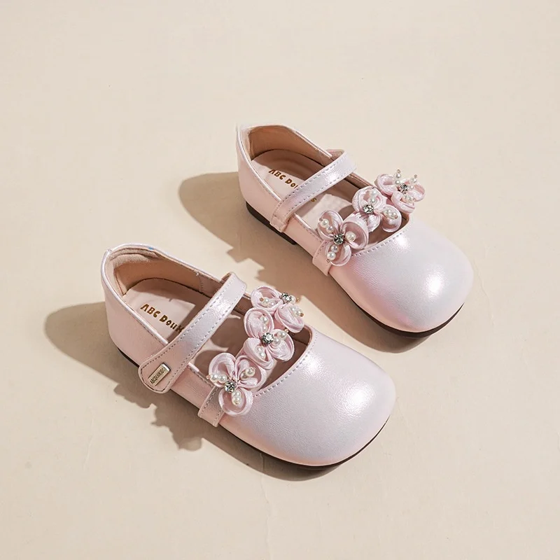 Girls Mary Janes 2026 Spring Autumn Floral Leather Shoes for Kids Princess Student Anti-Slip Flats​