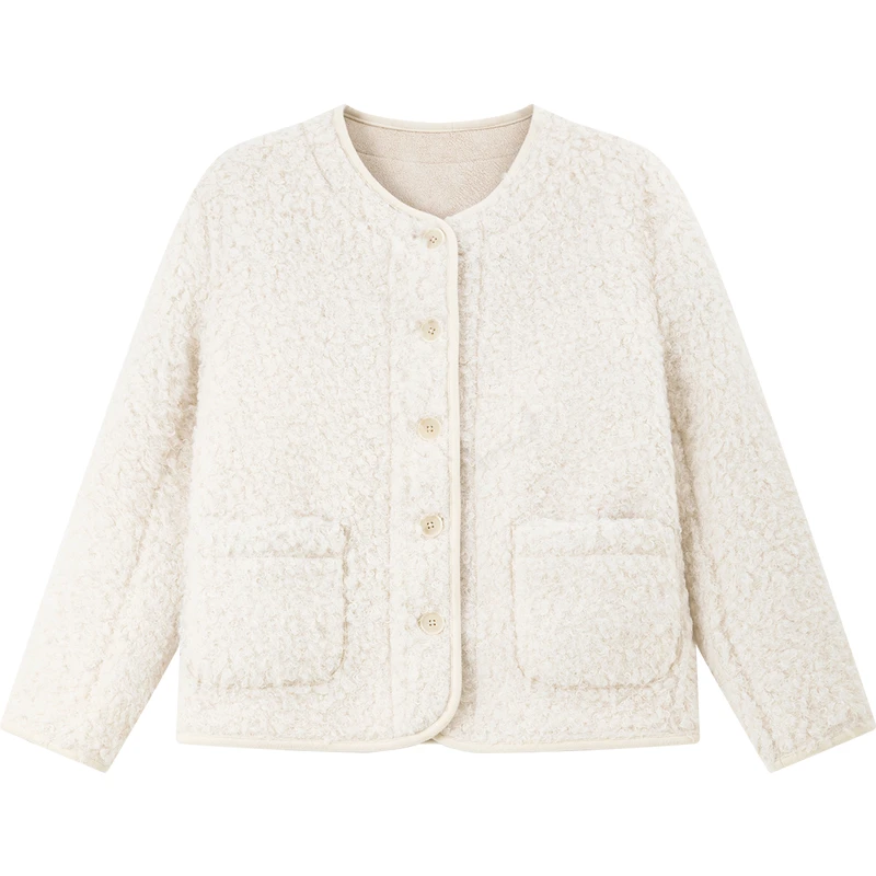 معطف VIMLY أنيق من الفرو الصناعي للنساء 2025 بياقة دائرية متينة ملابس خارجية قصيرة متعددة الاستخدامات وسميكة ودافئة سترة شتوية نسائية A3213