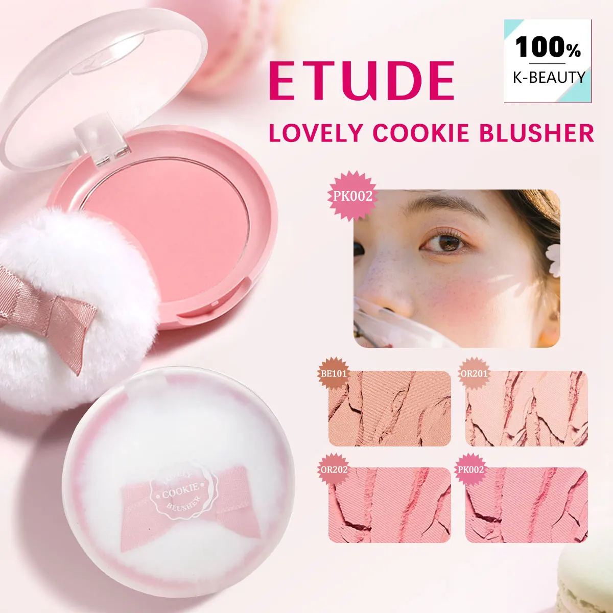 ETUDE Lovely Cookie Blusher OR201/ BE101/OR202/PK002, Fine Powder Texture, Korean Cosmetics, Korean Makeup