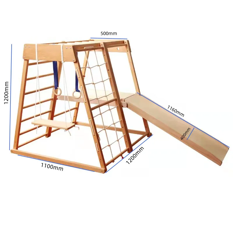 

Новинка 2026 года: Комбинированный комплекс для скалолазания из бука с боковой качелями и кольцами для домашних тренировок