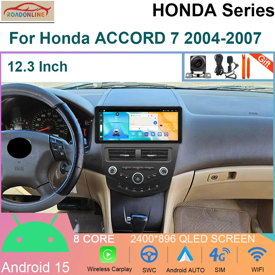 

12.3inch Android 15 For Honda Accord 7 2004-2007 Car Radio GPS Stereo Navi Multimedia Player Carplay GPS 4G WIFI