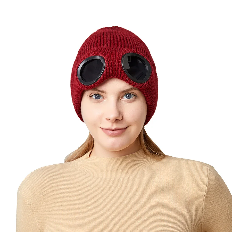 

Designer brand autumn winter windproof glasses for men and women plus fleece ski knit warm woolen cap hat 모자 gorras para hombres