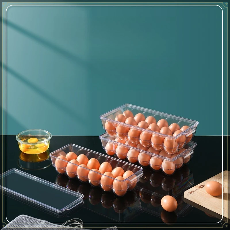 Food Grade PET Egg Storage Rack Large Capacity Dustproof Transparent Visible Kitchen Egg Fresh Keeping Organizer Container