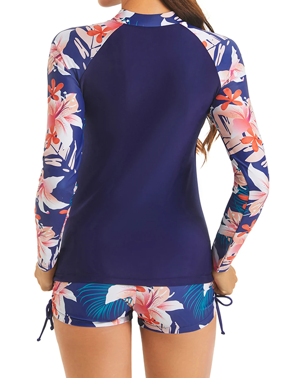 Long Sleeve Surf Swimsuit 2024 Floral Printed Swimwear Women Zipper Two Piece Rashguard Diving Clothes Bathing Swimming Suit