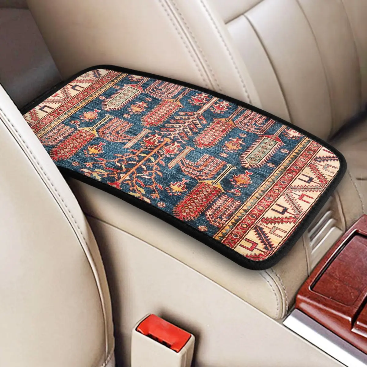 Turkish Carpet Center Console Protective Cushion Pad Cars Boho Kilim Ethnic Vintage Car Accessories Armrest Cover Mat