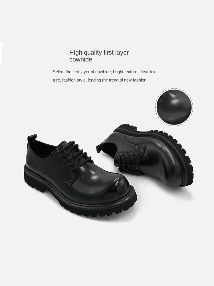 Spring and Autumn New Business Formal Wear Men's Shoes Upper Layer Cowhide Lace-up Trendy Casual Leather Shoes Men