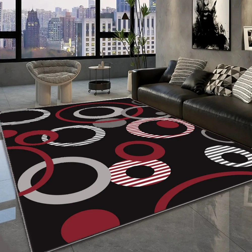 

VIKAMA Modern Light Luxury Geometric Living Room Carpet Black Background Red Gray Non Slip Wear Carpet Ins Style Home Decoration
