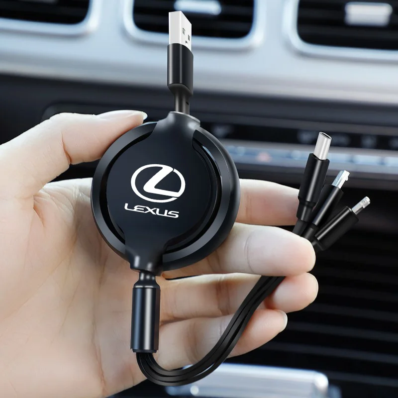 Car Interior 3 In 1 Fast Charger USB Data Cable for Lexus ES RX NX LS UX LM LX GX LC RZ IS CT GS RC HS SC TX LBX IS Accessories