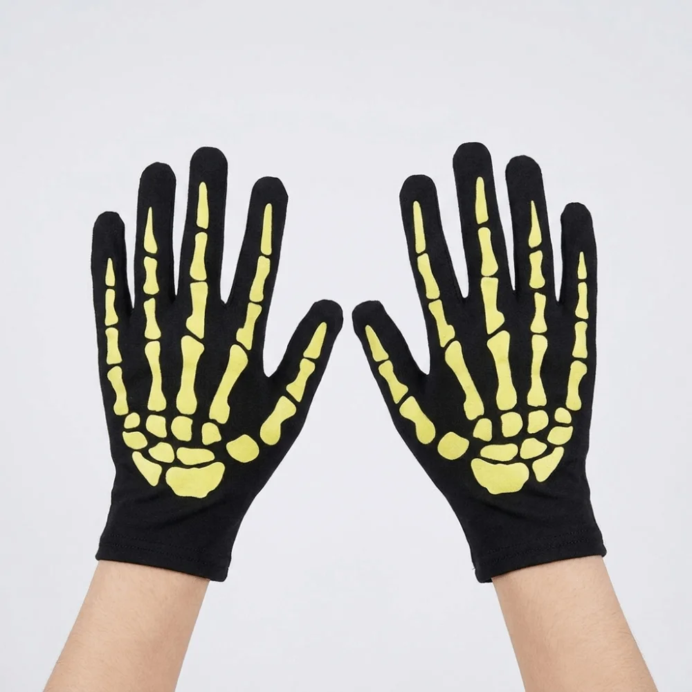Full Finger Halloween Gloves Cosplay Prop Glowing Gloves Skeleton Claw Gloves Windproof Hand Warmers Skeleton Goth Mittens Men