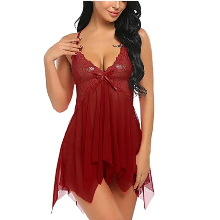 

Sexy Lingerie Set Women Erotic Bra Nightdress Sexy Lace Sleepwear Solid Slim Soft Dresses V Neck Full Slip Sleepwear Dresses