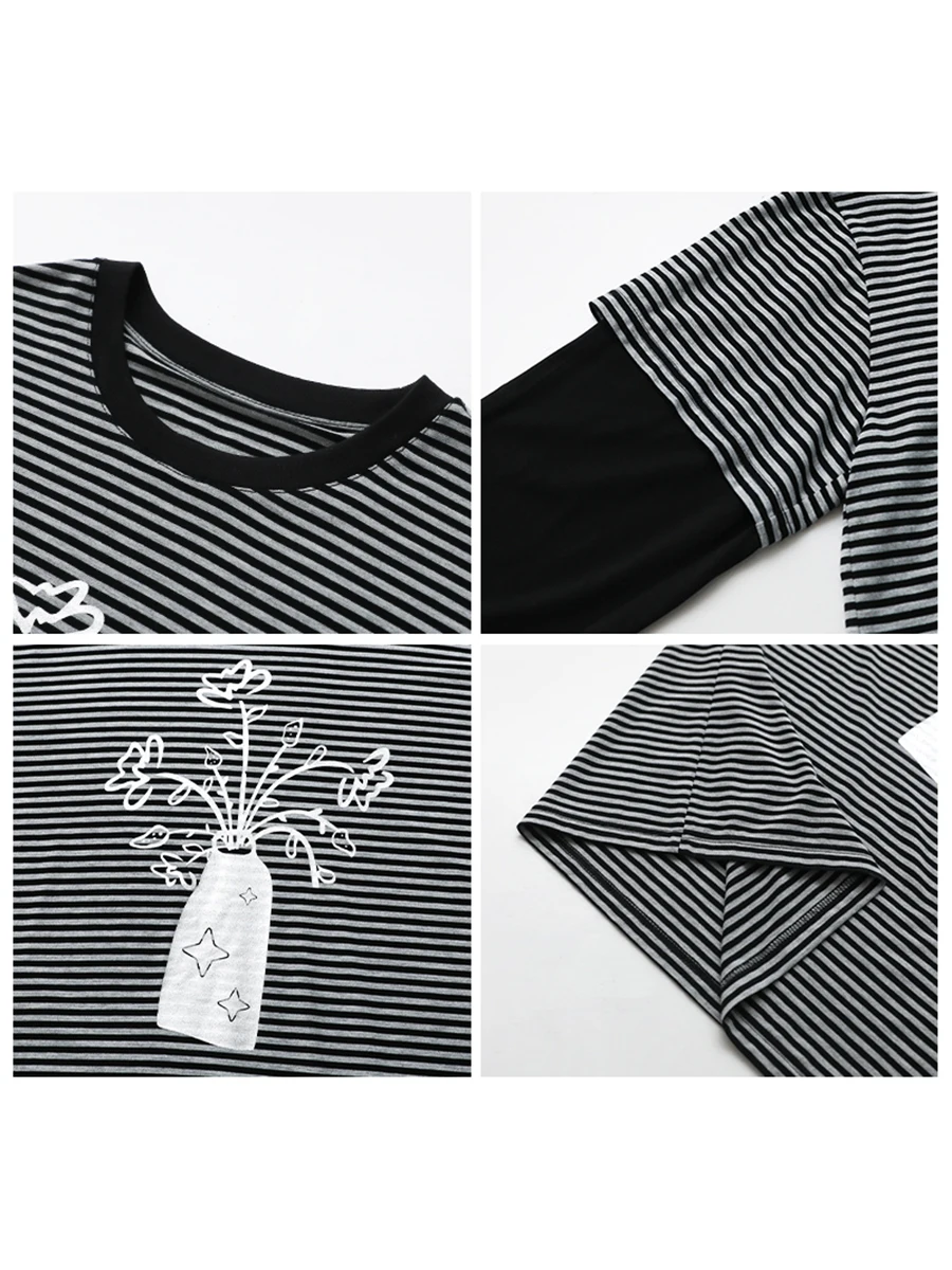 CHIC VEN 패션 여성 티셔츠 루즈 캐주얼 긴팔 스트라이프 O넥 패치워크 티 여성 탑 봄 가을 2026