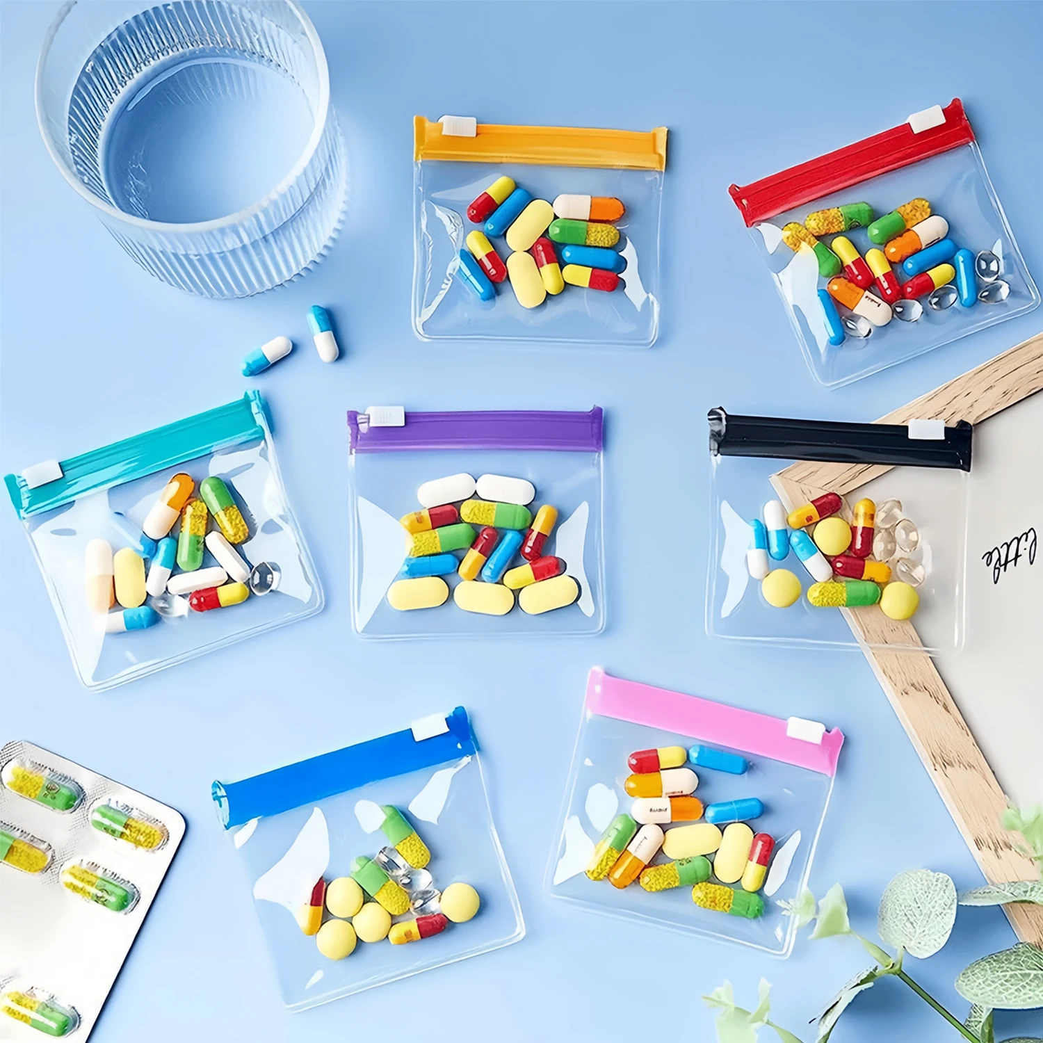 Medikamenten-Aufbewahrungstasche mit Reißverschluss, wasserdicht, ölbeständig, wiederverwendbare Pillentaschen, Medikamenten-Organizer, 7 Farben, selbstdichtende Eva-Pillentasche