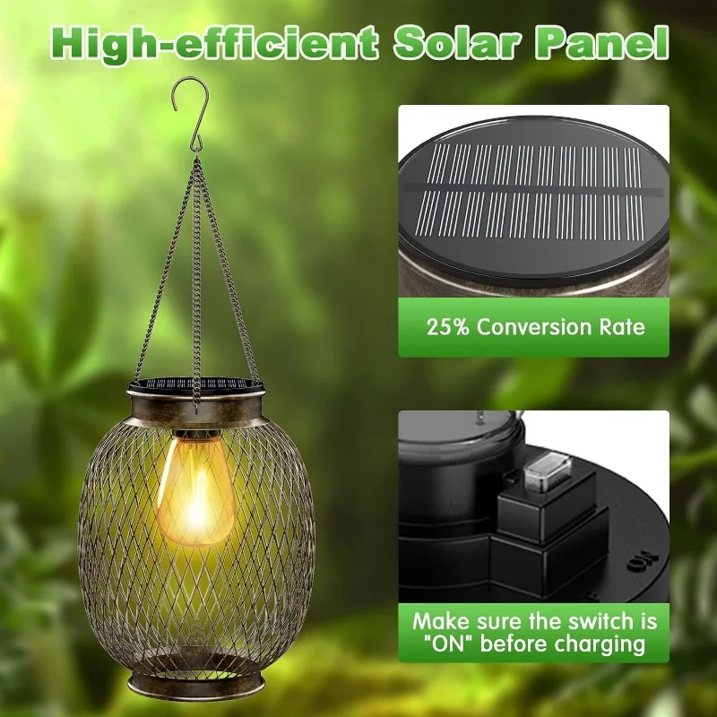 2Pcs Solar Light Outdoor Hanging Solar Light Outdoor Garden Decoration Lighting Courtyard Light Metal Hanging Lantern