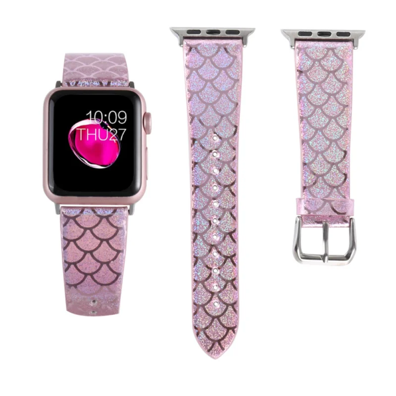 Fhx-15jd Fish scale glittery pink strap suitable for Apple Watch 38mm 40mm 42mm 44mm color change flash iwatch 1 2 3 4 5 6 SE