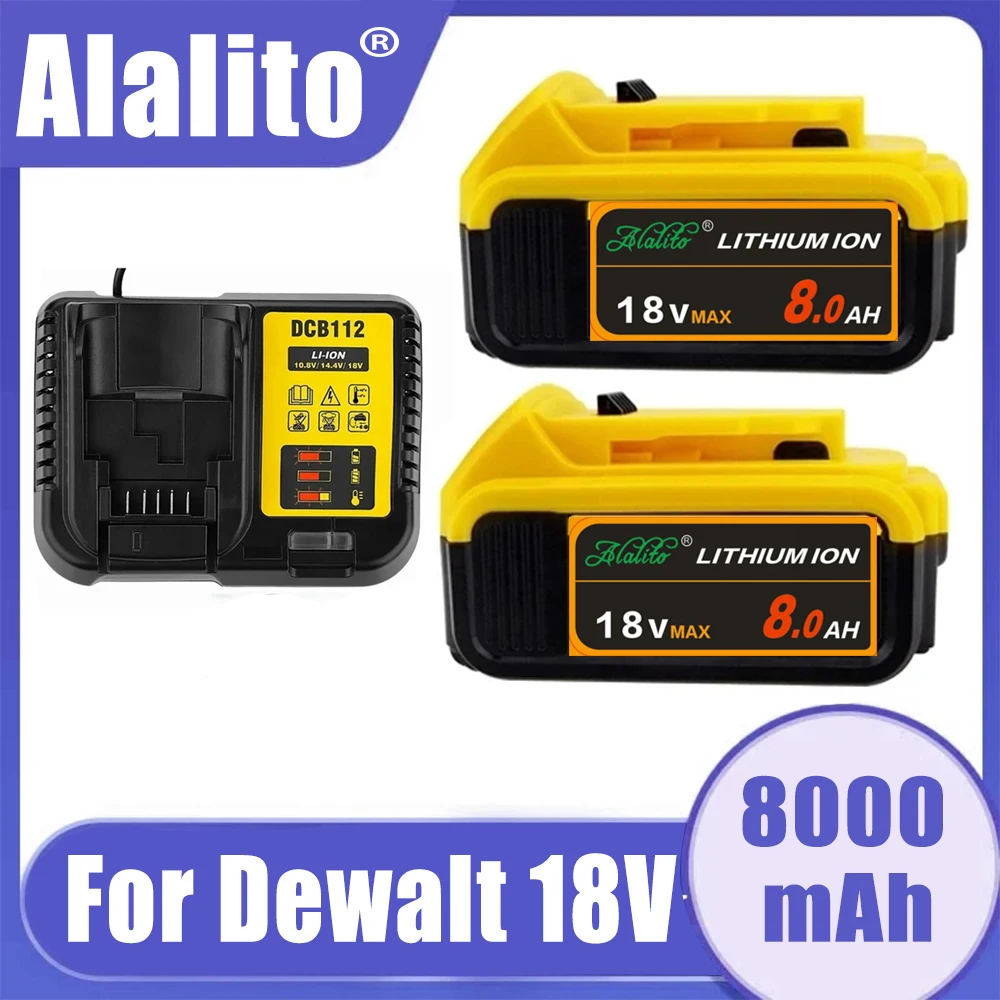 18V 8Ah MAX Lithium Battery Power Tool Replacement for DeWalt DCB184 DCB181 DCB182 DCB200 20V 8A 10A 12A 18V 20V Lithium Battery