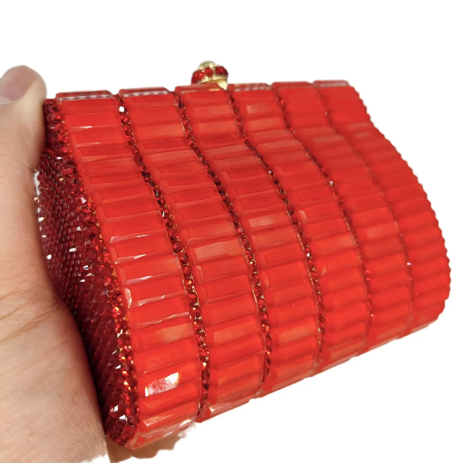 Boutique De FGG Cute Super Mini Women Red Crystal Clutch Evening Minaudiere Bags Party Dinner Rhinestone Handbags Bridal Purse