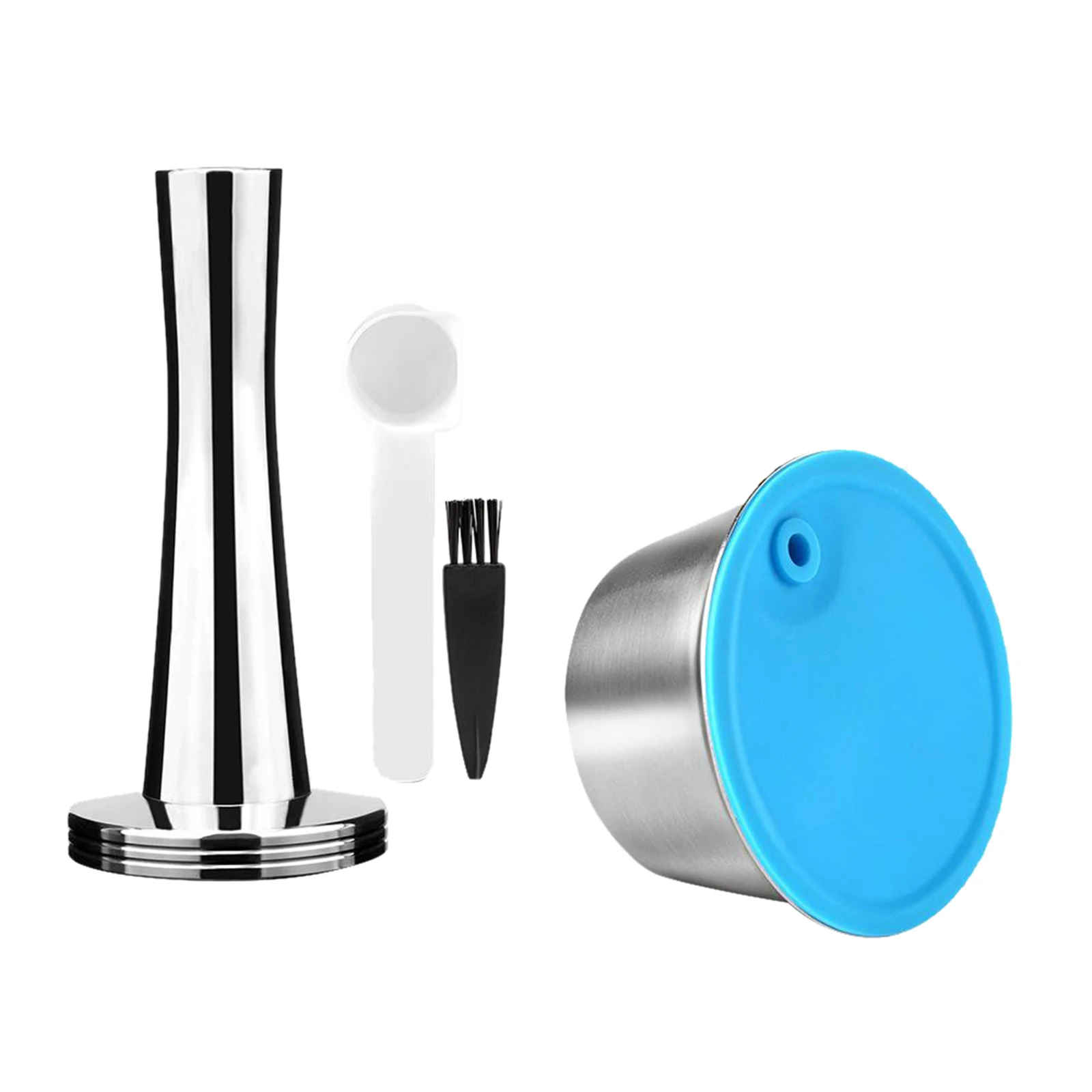 Stainless Steel Reusable Coffee Capsule Pod Spoon Brush Set for DolceGusto